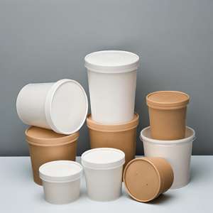 Prix de gros Récipient jetable Seau biodégradable écologique Bol à soupe à emporter en papier kraft avec couvercle - Product Image 1