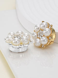 Tại chỗ ngọc trai hoa chân nút Bìa nút trang trí DIY Rhinestone kim loại phụ kiện cho áo khoác may mặc - Product Image 5