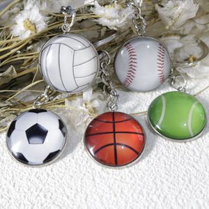 Sports Design Baseball Softball Football Basketball Soccer Volleyball Tennis Promotion Gift Crystal Cabochon Fans Key Chain