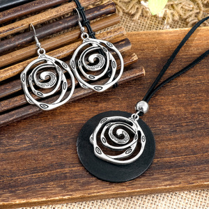 Ethnic Geometric Spiral <b>Necklace</b> And Earring <b>Set</b> Antique <b>Silver</b> Plated Alloy Women's Jewelry Fashion <b>Set</b> - Product Image 5
