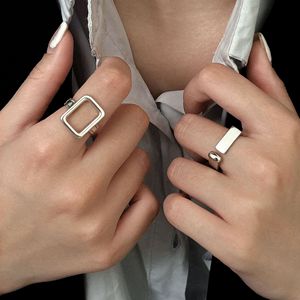 Anillo Hueco Cuadrado de Plata de Ley 925 Yinruitai para Mujer, Diseño Geométrico Abierto, Uso Diario - Product Image 4