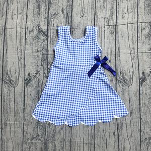 Vestido de Verano para Niña GSD3427, Diseño Personalizado, Estampado a Cuadros Azules, Sin Mangas, con Lazos, Venta al por Mayor - Product Image 1