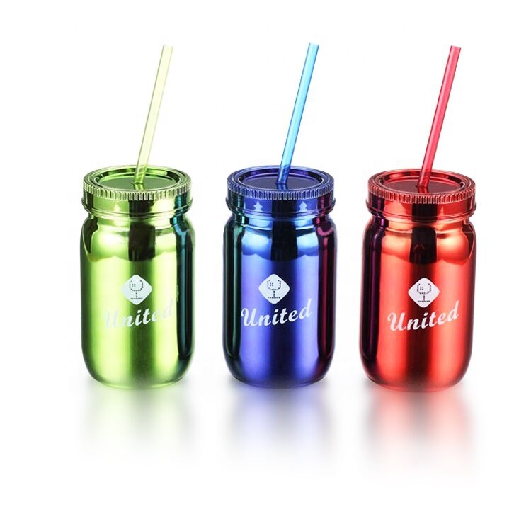 16 OZ Plastic Mason Jar with Electronic Plating Promotional Mason Jar Customized Mason Jar for Parties and Events