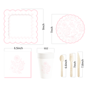 DAMAI - Juego de Decoración para Fiestas de Cumpleaños, Venta al por Mayor, Platos de Papel Románticos con Flores Rosas, Mantel, Vajilla Desechable para Fiestas - Product Image 5