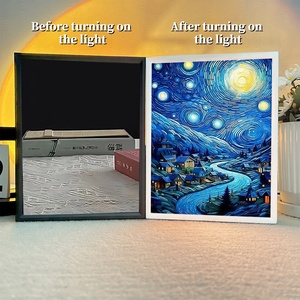 Cadre photo en plastique personnalisé avec miroir, éclairage LED <span class=keywords><strong>Nuit</strong></span> <span class=keywords><strong>étoilée</strong></span> de <span class=keywords><strong>Van</strong></span> Gogh, commande tactile et alimentation USB, lampe d'art à intensité variable - Product Image 4
