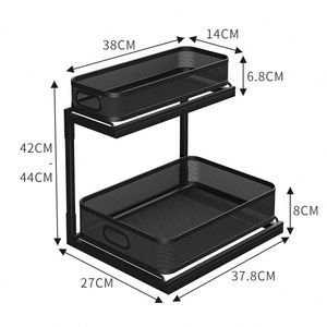 Mesh Height Adjustable <b>Pull</b> <b>Out</b> Dish Under the Bathroom Cabinet Drying Spice Sink Storage Rack With 2-Tier Slide <b>Out</b> Drawer - Product Image 4