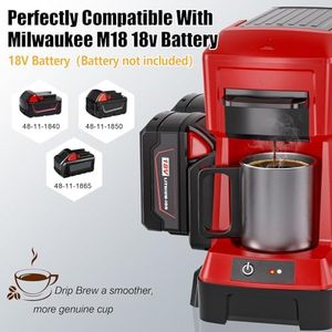 Cafetera Portátil Inalámbrica para Milwaukee, Compatible con Batería de 18V, con Molinillo Eléctrico, Construcción de Plástico Rojo y Metal - Product Image 2