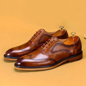 Zapatos Formales de Negocios para Hombre, Estilo Brogue, Punta Redonda, Estilo Coreano, Modernos, de Cuero Genuino, Otoñales, Impermeables - Product Image 3