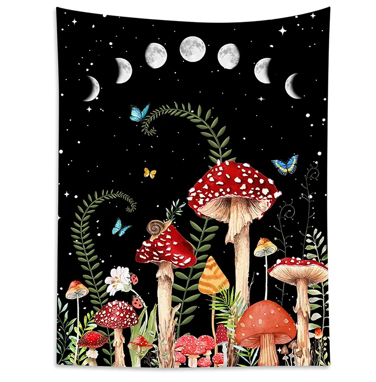 Boho Plant and Butterfly Night with Moon Phase and Star Tapestries