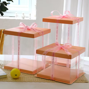 Logotipo personalizado camada única dupla camada aniversário padaria transparente pet pink4 6 <span class=keywords><strong>8</strong></span> 10 polegadas caixas de bolo de casamento - Product Image 5
