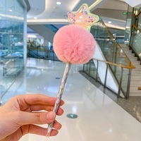 Stylo à bille Star Pen haute fréquence, nouveau design, avec pompon et cœur d'amour, en peluche, pour la Saint-Valentin, fournitures scolaires pour enfants