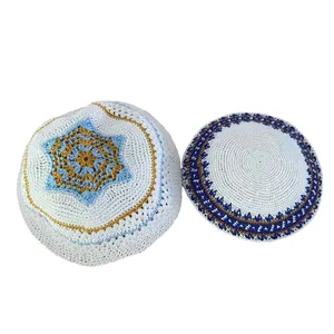 Kippot juif personnalisé tricoté broderie <span class=keywords><strong>DMC</strong></span> <span class=keywords><strong>coton</strong></span> Crochet Israël Kippah chapeau - Product Image 1
