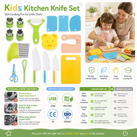 Kundenspezifisches Logo Lebensmittelechtes Plastik-Kinderküchenmesser-Set OEM ODM Kinder-Kochutensilien mit Private-Label-Verpackung