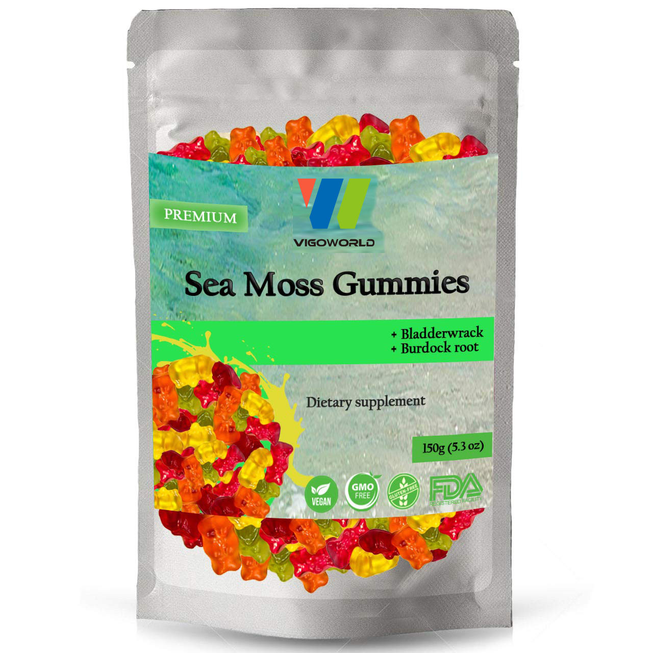 Irish Sea Moss Colorful Gummies with Burdock root Bladderwrack Wildcrafted Sea Moss Supplement for Immune Support Immunity Detox