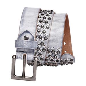 विंटेज सफेद गुंडा Cowhide के पूर्ण अनाज असली लेदर महिलाओं के फैशन के लिए जड़ी पश्चिमी बेल्ट पुरुषों - Product Image 4