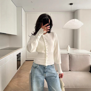 Nouvelle Collection Printemps – Cardigan Court en Tricot Acrylique et Laine, Style Européen et Américain, Coupe Slim, Col Halter, <span class=keywords><strong>Dentelle</strong></span>, Longueur au Nombril, pour Femme - Product Image 4