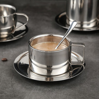 Ensemble de tasses à café en acier inoxydable 304, tasses à café avec cuillère et plateau, tasses à expresso à double paroi, adaptées au café latte
