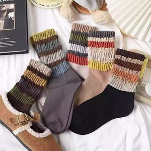 Women's Mid Calf Socks Striped Rainbow Retro Casual Autumn Winter Comfortable Sweat Absorbing Polyester Fiber - Product Image 1