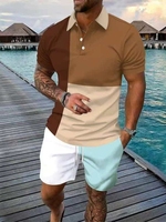 Costume décontracté multicolores pour hommes européens et américains, style vacances, avec polo à manches courtes et short. Ensemble de t-shirts pour hommes