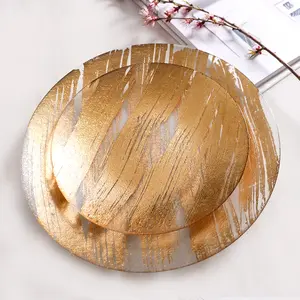 Luxus Gold Klarglas Lade platte Goldfolie Blatt Rand Glas Lade teller für Hochzeits feier Esstisch Verwendung