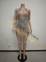 Robe d'anniversaire sexy en strass argentés Ocstrade pour femme, col halter, vêtements scintillants pour femme, robe d'été coquette pour club