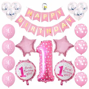 2022 New Girl oder Boy Number Alles Gute zum 1. Geburtstag Modern Party Dekorationen Banner Folie Ballon Set