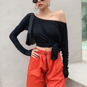 <span class=keywords><strong>Maglietta</strong></span> estiva personalizzata con logo Sexy a maniche lunghe di alta qualità abito da camicia a spalla per le donne - Product Image 5