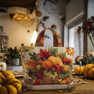 Sac fourre-tout matelassé léger à motif feuille d'érable et citrouille, idéal pour le week-end, les courses et les voyages, collection automne Thanksgiving - Product Image 3