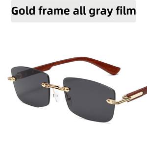 Hợp thời trang mảnh duy nhất không khung tỉa kim loại Kính mát Ins màu sắc ánh sáng phong cách chân gỗ đại dương kính trang trí cho nam giới - Product Image 5