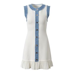 Robe pull en jean sans manches, ajustée et courte, pour femme, collection Printemps-Été 2025, style mini-robe en tricot, à simple boutonnage - Product Image 1