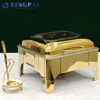 XINGPAI Hotel Restaurant 6L Edelstahl Buffet Chaffer Luxus Gold Food Warmer Catering Roll Top Chafing Dish Buffet Set