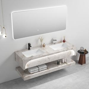 Lavabo de <span class=keywords><strong>baño</strong></span> de arco completo de estilo japonés, acabado lacado, carcasa de PVC, puerta tratada con laca, gabinete de <span class=keywords><strong>baño</strong></span> de pizarra integrado - Product Image 2