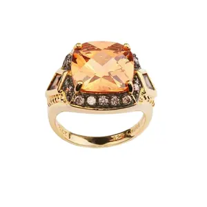 Bijoux แหวนซิทรีนตัวหนาสำหรับผู้ชาย,แหวนตัดอัญมณีเพทายสีน้ำตาลเพชรเพทายแหวนทอง Vemeil สำหรับผู้ชายยอดเยี่ยม