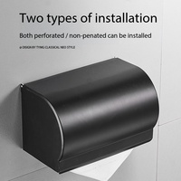 Porte-papier toilette mural noir mat sans perçage, étanche, boîte à papier toilette avec couvercle fermé, distributeur de papier toilette
