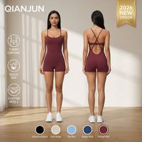Combinaison de sport dos nu pour femme, combinaison de yoga à bretelles croisées, justaucorps de gym une pièce, unitard court sexy et ajusté pour le fitness