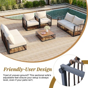Muebles <span class=keywords><strong>de</strong></span> Jardín Modernos y Minimalistas para Todo Clima, Juego <span class=keywords><strong>de</strong></span> Sofás Seccionales <span class=keywords><strong>de</strong></span> 7 Piezas con Cojines Gruesos <span class=keywords><strong>de</strong></span> Metal para Patio - Product Image 3