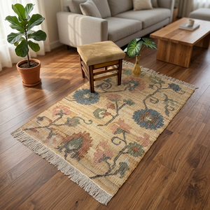 Alfombra Floral con Flecos, Decorativa, para Sala de Estar, Dormitorio, o como Adorno para Sofá - Product Image 1