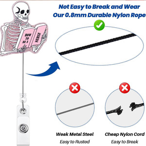 En stock : Porte-badge/clip d'identification/porte-badge d'infirmière/porte-badge à glissière/clip crocodile/porte-badge à tirette pour hôpital, motif crâne amusant rose pailleté - Product Image 2