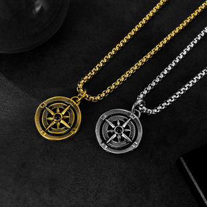Personality Hip Hop Style Men Women Waterproof Lucky Compass 18K Gold Plated Stainless Steel <strong>Coin</strong> Pendant <strong>Necklace</strong> Fashion Gift - Product Image 1