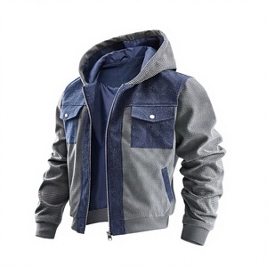 Men's Hooded Bomber Jacket Coated Corduroy Patchwork Color Blocking Waterproof Windproof Breathable Zipper Front Pockets Casual - Product Image 2