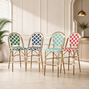 Tabouret de <span class=keywords><strong>bar</strong></span> moderne en aluminium aspect <span class=keywords><strong>bambou</strong></span> et rotin PE pour hôtel, restaurant, salle à manger extérieure, comptoir de luxe - Product Image 1
