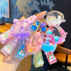 Tinh Tế Quà Tặng Nhỏ Ba Lô Mặt Dây Chuyền Dầu Nổi Chai Keyring Dễ Thương Chất Lỏng Đồng Hồ Báo Thức Hình Dạng Keychain Với Ban Nhạc - Product Image 6