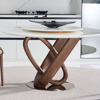 Table à manger ronde en marbre minimaliste haut de gamme de luxe italienne moderne avec base rotative, meubles de salle à manger, pieds en bois