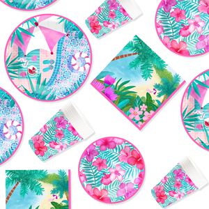 Ensemble de 8 assiettes en papier jetables à thème tropical rose DAMAI, fournitures pour fête d'anniversaire, en papier, pour 8 personnes - Product Image 3