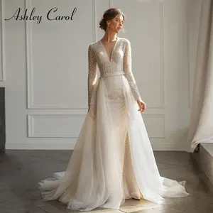 Ashley Carol sirena Vestido De novia 2022 tren desmontable 2 en 1 nupcial manga larga cuello en V espalda descubierta <span class=keywords><strong>vestidos</strong></span> De novia Vestido De novia - Product Image 1