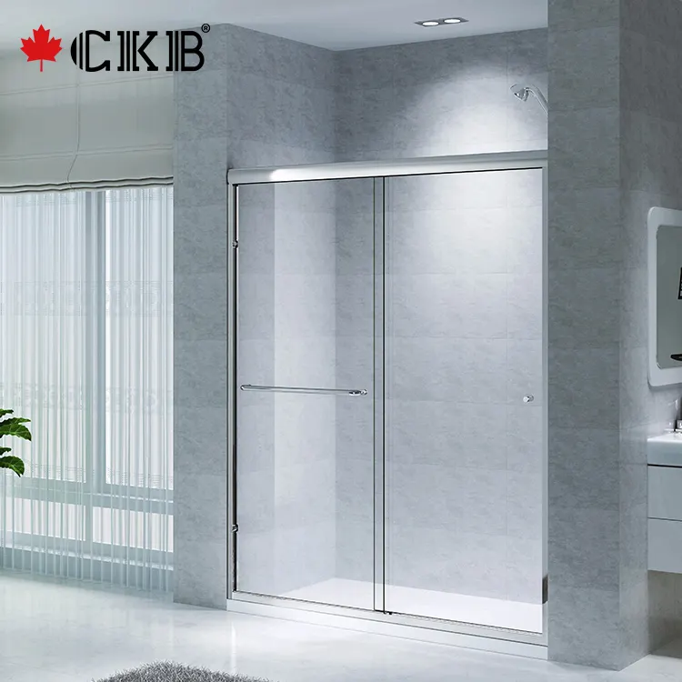 CKB OEM ODM 6mm düz temperli cam alüminyum çerçeveli Bypass çift sürgülü duş kapısı