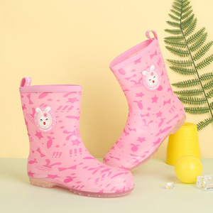 Bottes de pluie pour enfants avec motifs de dessins animés, en tissu coton, bottes d'eau pour étudiants, semelle antidérapante, chaussures en caoutchouc résistantes à l'eau - Product Image 4