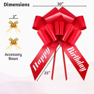 Grand arc géant de 22 ou 30 pouces en plastique de Noël rouge de mariage personnalisé pour la décoration de voiture arc de traction papillon - Product Image 2