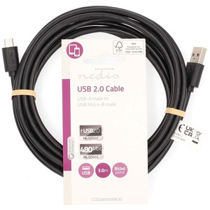 สายเคเบิลข้อมูลไมโครยูเอสบี 480Mbps 10W 3M สำหรับการชาร์จและการซิงค์ - Product Image 3