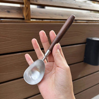 Cuillère à glace en acier inoxydable avec manche imitation noyer, cuillère à melon minimaliste, cuillère à dessert occidentale pour la maison